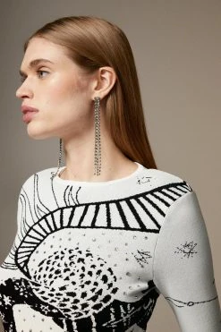Karen Millen British Museum Celestial Snake Knit Jacquard Top -Karen Millen shop mono british museum celestial snake knit jacquard top 2