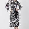 Karen Millen Mono Geo Pleat Detail Belted Woven Maxi Dress 1 Karen Millen Mono Geo Pleat Detail Belted Woven Maxi Dress -Karen Millen shop mono geo pleat detail belted woven maxi dress