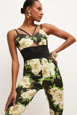 Karen Millen Italian Signature Stretch Rose Print Jumpsuit -Karen Millen shop mono italian signature stretch rose print jumpsuit 1 2