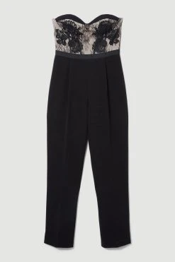 Karen Millen Lace Embroidered Woven Jumpsuit -Karen Millen shop mono lace embroidered woven jumpsuit 1 2