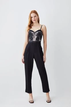 Karen Millen Lace Embroidered Woven Jumpsuit -Karen Millen shop mono lace embroidered woven jumpsuit 1 4