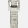 Karen Millen Sheer Knit Polka Dot Stud Detail Jacquard Maxi Dress