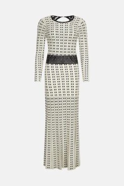 Karen Millen Sheer Knit Polka Dot Stud Detail Jacquard Maxi Dress