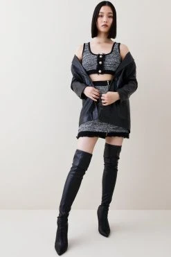 Karen Millen Tweed Knit Military Trim Bralet Top 8 Karen Millen Tweed Knit Military Trim Bralet Top -Karen Millen shop mono tweed knit military trim bralet top 1