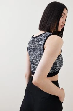 Karen Millen Tweed Knit Military Trim Bralet Top 9 Karen Millen Tweed Knit Military Trim Bralet Top -Karen Millen shop mono tweed knit military trim bralet top 2