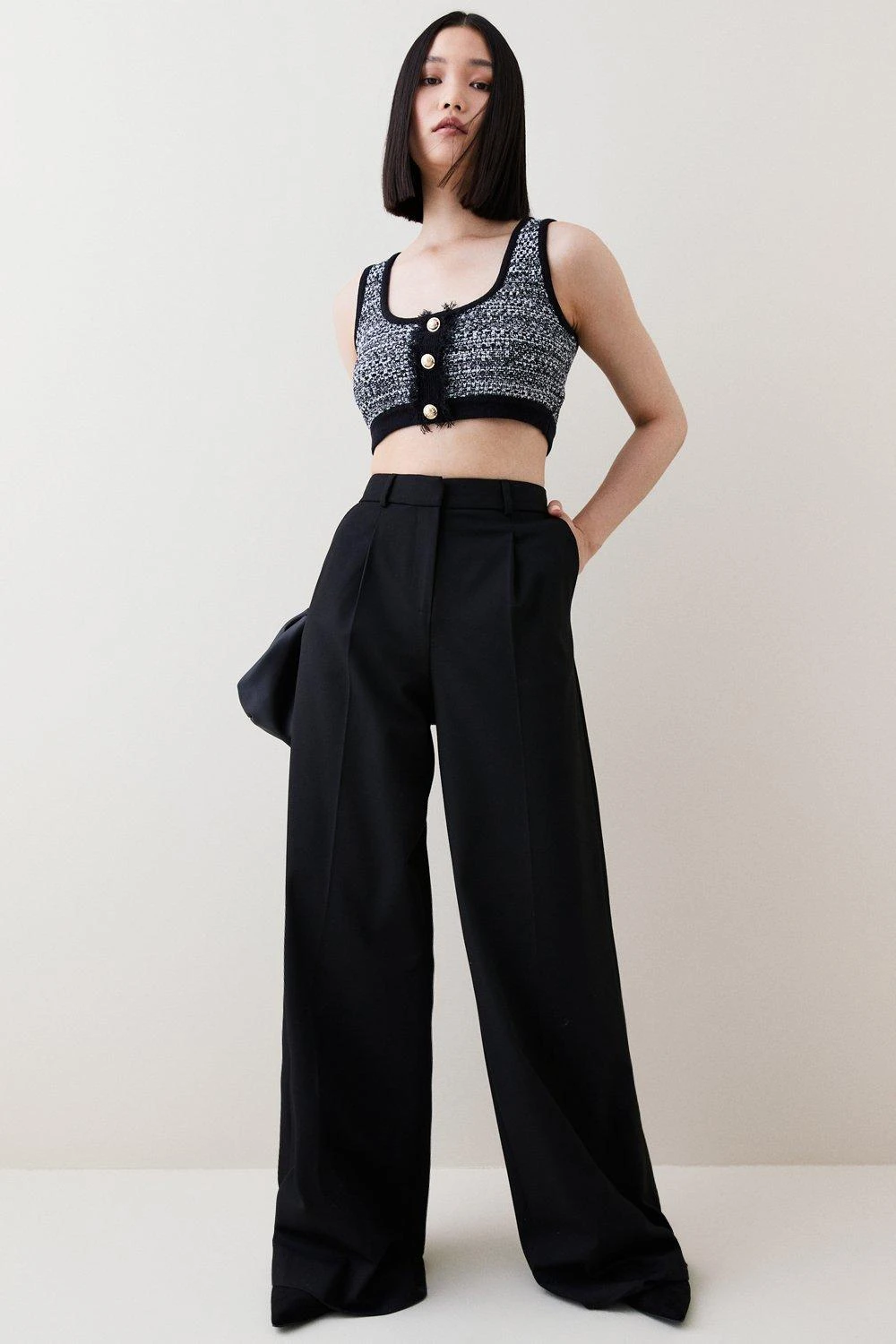 Karen Millen Tweed Knit Military Trim Bralet Top 7 Karen Millen Tweed Knit Military Trim Bralet Top - Image 5