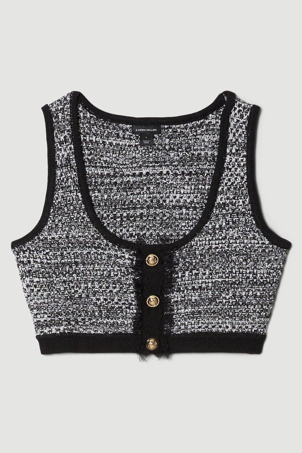 Karen Millen Tweed Knit Military Trim Bralet Top 3 Karen Millen Tweed Knit Military Trim Bralet Top