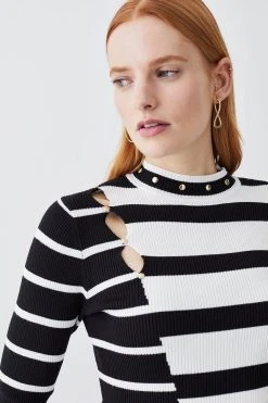 Karen Millen Viscose Blend Soft Touch Stripe Jumper