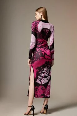 Karen Millen British Museum Slinky Knit Star Mapped Jacquard Midaxi Dress -Karen Millen shop multi british museum slinky knit star mapped jacquard midaxi dress 1