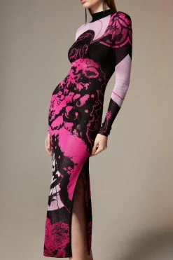 Karen Millen British Museum Slinky Knit Star Mapped Jacquard Midaxi Dress -Karen Millen shop multi british museum slinky knit star mapped jacquard midaxi dress 2