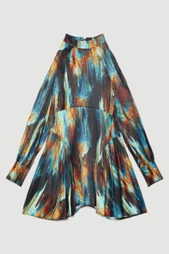 Karen Millen Marble Viscose Satin Balloon Sleeve Dress 8 Karen Millen Marble Viscose Satin Balloon Sleeve Dress -Karen Millen shop multi marble viscose satin balloon sleeve dress 2