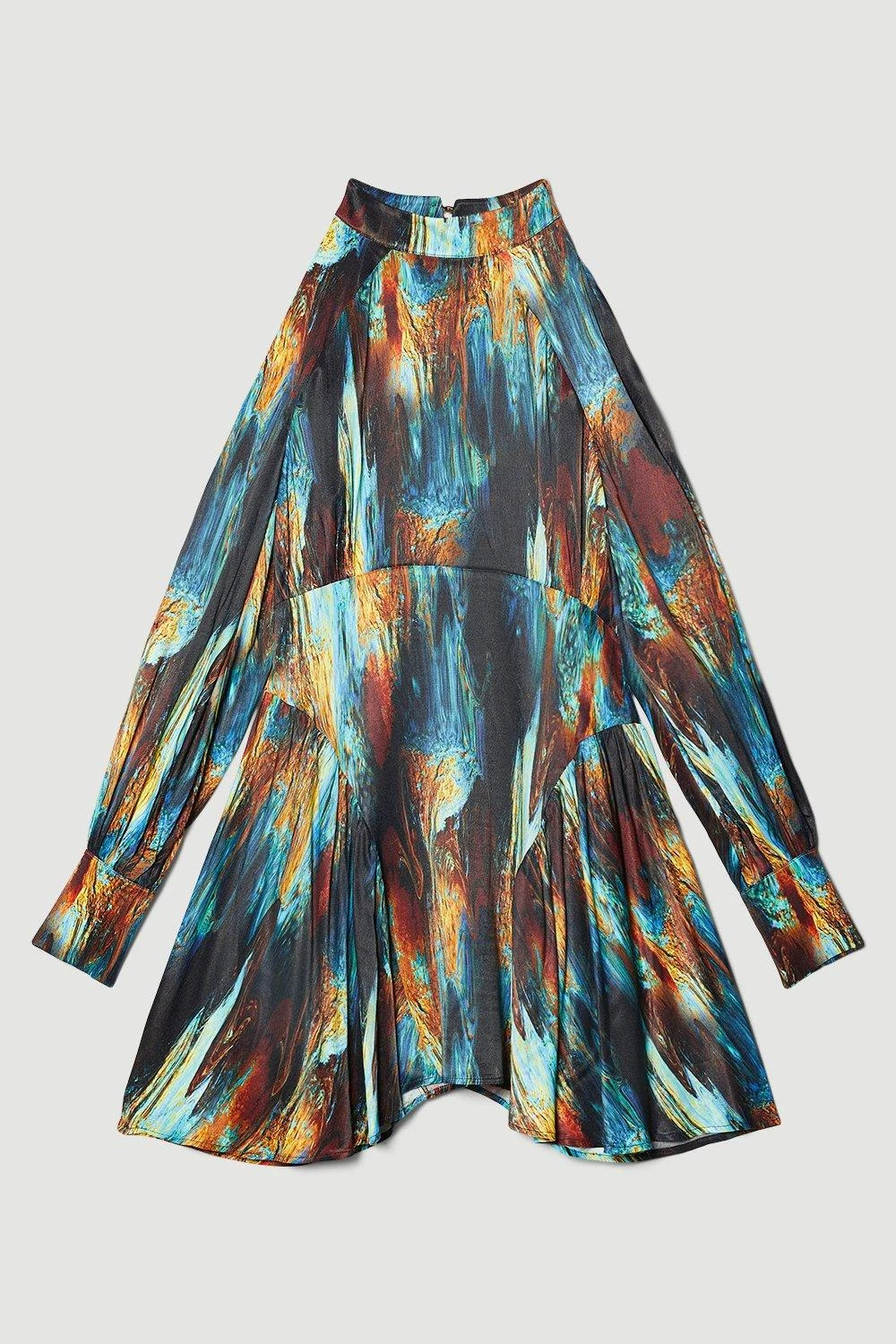 Karen Millen Marble Viscose Satin Balloon Sleeve Dress 4 Karen Millen Marble Viscose Satin Balloon Sleeve Dress - Image 3