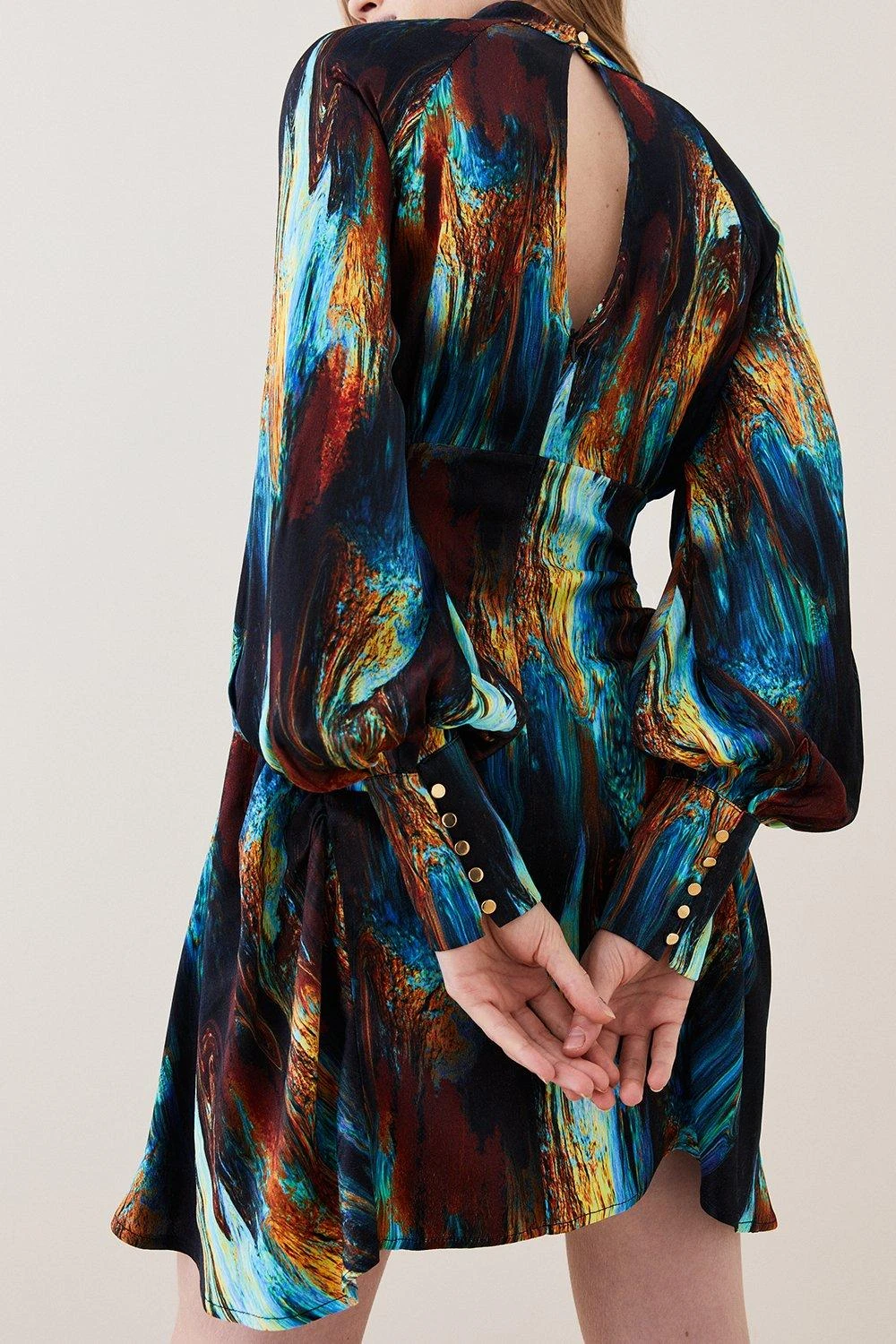 Karen Millen Marble Viscose Satin Balloon Sleeve Dress 6 Karen Millen Marble Viscose Satin Balloon Sleeve Dress - Image 5