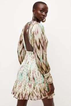 Karen Millen Metallic Viscose Beaded Mini Dress -Karen Millen shop multi metallic viscose beaded mini dress 1