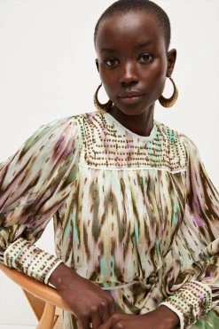 Karen Millen Metallic Viscose Beaded Mini Dress -Karen Millen shop multi metallic viscose beaded mini dress 3