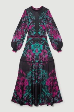 Karen Millen Mirror Floral Keyhole Back Jacquard Knit Maxi Dress -Karen Millen shop multi mirror floral keyhole back jacquard knit maxi dress 2