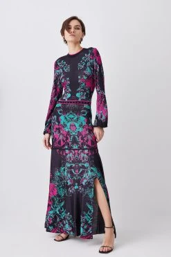 Karen Millen Mirror Floral Keyhole Back Jacquard Knit Maxi Dress -Karen Millen shop multi mirror floral keyhole back jacquard knit maxi dress 3