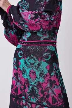 Karen Millen Mirror Floral Keyhole Back Jacquard Knit Maxi Dress -Karen Millen shop multi mirror floral keyhole back jacquard knit maxi dress 4