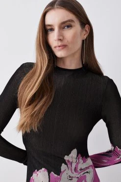 Karen Millen Optical Jacquard Knitted Maxi Column Dress -Karen Millen shop multi optical jacquard knitted maxi column dress 1