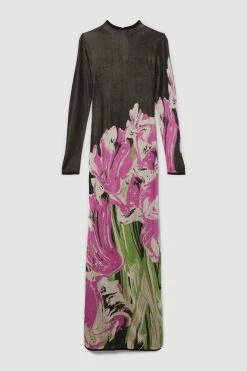 Karen Millen Optical Jacquard Knitted Maxi Column Dress -Karen Millen shop multi optical jacquard knitted maxi column dress 4