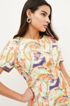 Karen Millen Petite Abstract Jacquard Peplum Hem Mini Dress -Karen Millen shop multi petite abstract jacquard peplum hem mini dress 1 2