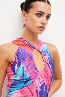 Karen Millen Petite Feather Print Jersey Crepe Maxi Dress -Karen Millen shop multi petite feather print jersey crepe maxi dress 1