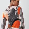 Karen Millen Printed Long Sleeve Viscose Blend Keyhole Cut Out Jersey Top -Karen Millen shop multi printed long sleeve viscose blend keyhole cut out jersey top