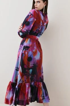 Karen Millen Silk Cotton Marble Pin Tuck Woven Maxi Dress -Karen Millen shop multi silk cotton marble pin tuck woven maxi dress 2