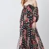 Karen Millen Spot Floral Chiffon Bardot Wide Leg Jumpsuit -Karen Millen shop multi spot floral chiffon bardot wide leg jumpsuit