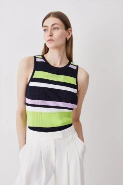 Karen Millen Stripe Rib Knitted Vest -Karen Millen shop multi stripe rib knitted vest 2