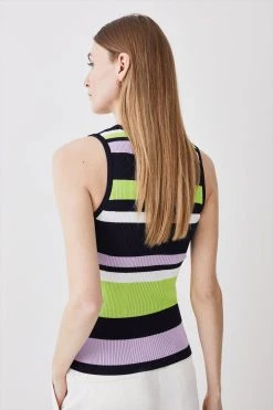 Karen Millen Stripe Rib Knitted Vest -Karen Millen shop multi stripe rib knitted vest 3