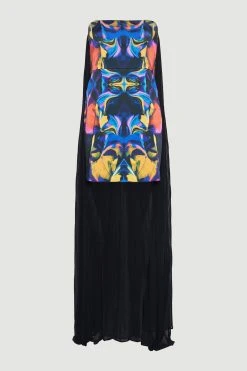 Karen Millen Weston Mirrored Marble Print Maxi Cape Back Dress -Karen Millen shop multi weston mirrored marble print maxi cape back dress 1