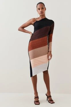 Karen Millen Asymmetric Colour Block Bandage Knit Midi Dress