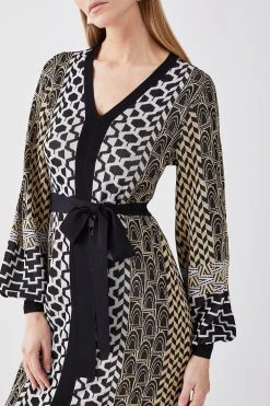 Karen Millen Slinky Jacquard Blouson Long Sleeve Knitted Maxi Dress -Karen Millen shop natural slinky jacquard blouson long sleeve knitted maxi dress 4
