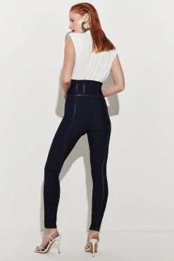 Karen Millen Bandage And Georgette Corset Style Jumpsuit -Karen Millen shop navy bandage and georgette corset style jumpsuit 2