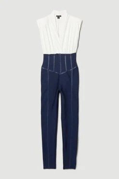 Karen Millen Bandage And Georgette Corset Style Jumpsuit -Karen Millen shop navy bandage and georgette corset style jumpsuit 3
