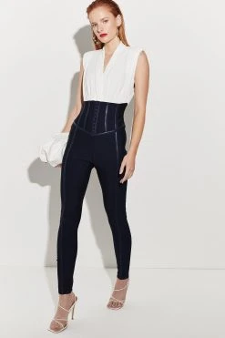 Karen Millen Bandage And Georgette Corset Style Jumpsuit -Karen Millen shop navy bandage and georgette corset style jumpsuit 4