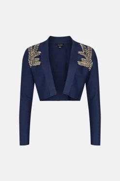 Karen Millen Embellished Bandage Knit Crop Cardigan