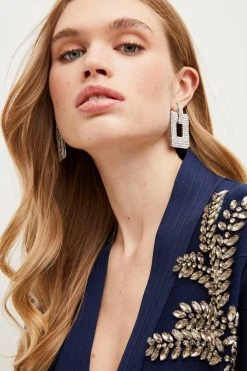 Karen Millen Embellished Bandage Knit Crop Cardigan -Karen Millen shop navy embellished bandage knit crop cardigan 1 2