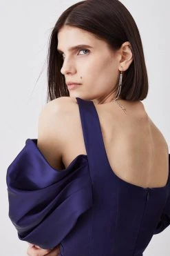 Karen Millen Italian Structed Satin Bandeau Wide Leg Jumpsuit -Karen Millen shop navy italian structed satin bandeau wide leg jumpsuit 2