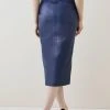 Karen Millen Leather Panel Waist Detail Midi Pencil Skirt