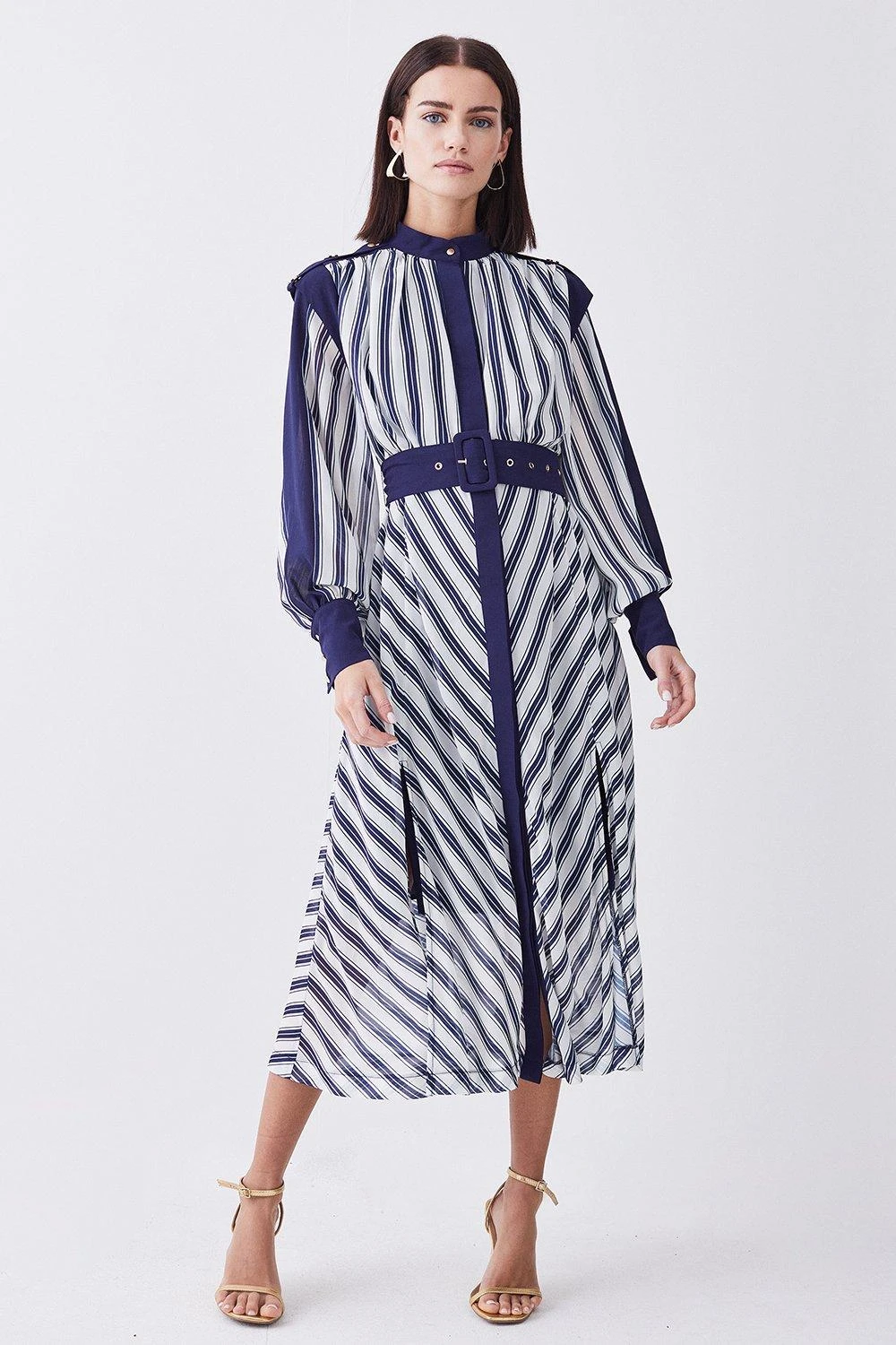 Karen Millen Petite Military Stripe Woven Midi Dress 3 Karen Millen Petite Military Stripe Woven Midi Dress