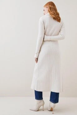 Karen Millen Shawl Neck Belted Rib Cardigan -Karen Millen shop navy shawl neck belted rib cardigan 4