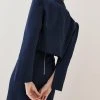 Karen Millen Structured Crepe Forever Crop Tailored Jacket -Karen Millen shop navy structured crepe forever crop tailored jacket