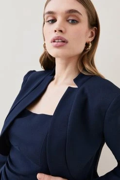 Karen Millen Structured Crepe Forever Crop Tailored Jacket -Karen Millen shop navy structured crepe forever crop tailored jacket 3