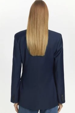 Karen Millen Wool Blend Double Layered Detail Blazer -Karen Millen shop navy wool blend double layered detail blazer 1