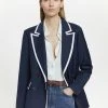 Karen Millen Wool Blend Double Layered Detail Blazer -Karen Millen shop navy wool blend double layered detail blazer