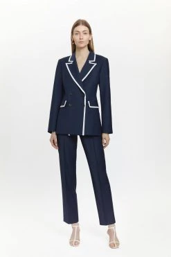 Karen Millen Wool Blend Double Layered Detail Blazer -Karen Millen shop navy wool blend double layered detail blazer 2