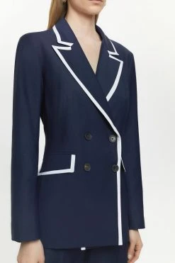 Karen Millen Wool Blend Double Layered Detail Blazer -Karen Millen shop navy wool blend double layered detail blazer 3