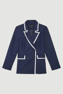 Karen Millen Wool Blend Double Layered Detail Blazer -Karen Millen shop navy wool blend double layered detail blazer 4